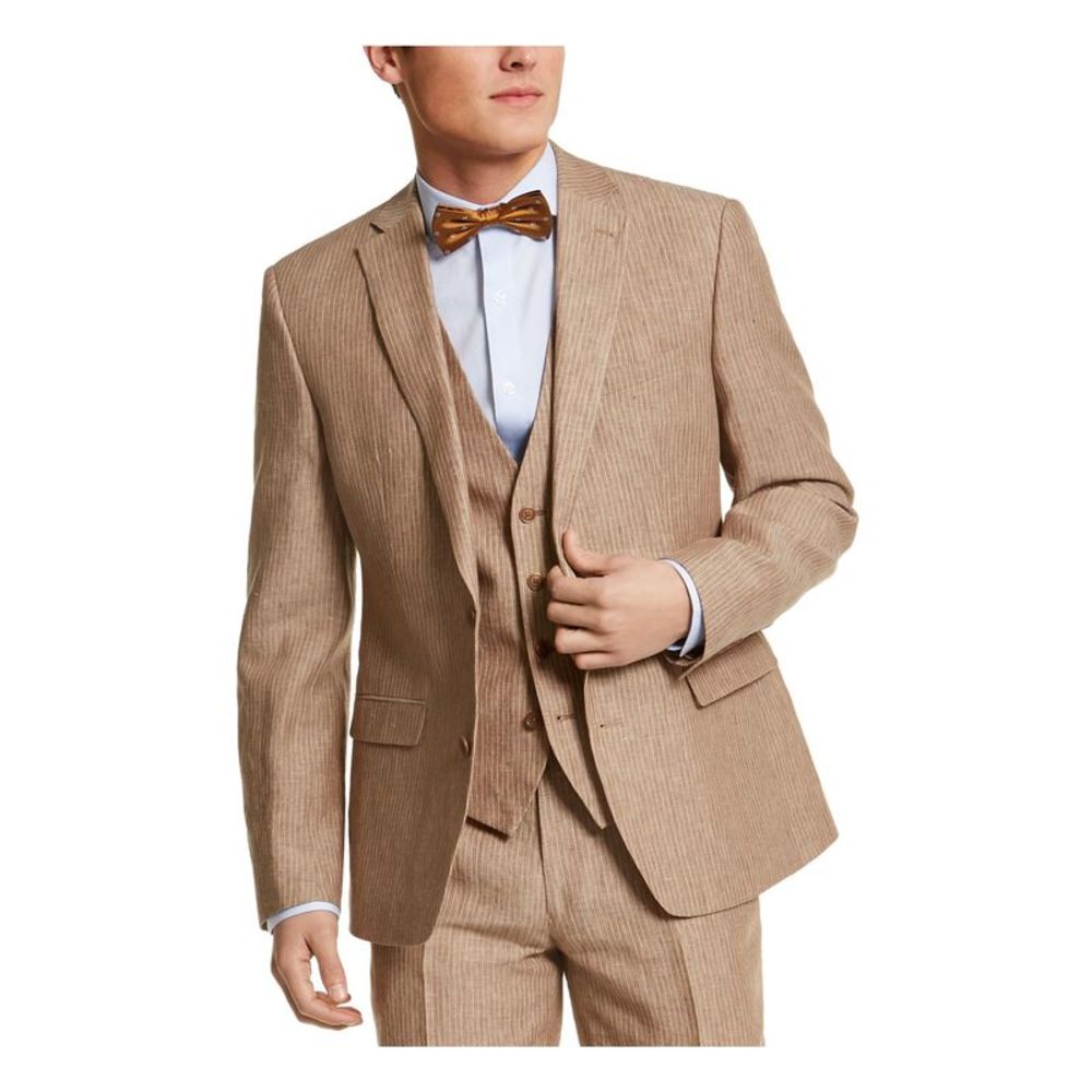 BAR III Mens Beige Pinstripe Blazer Jacket 34S